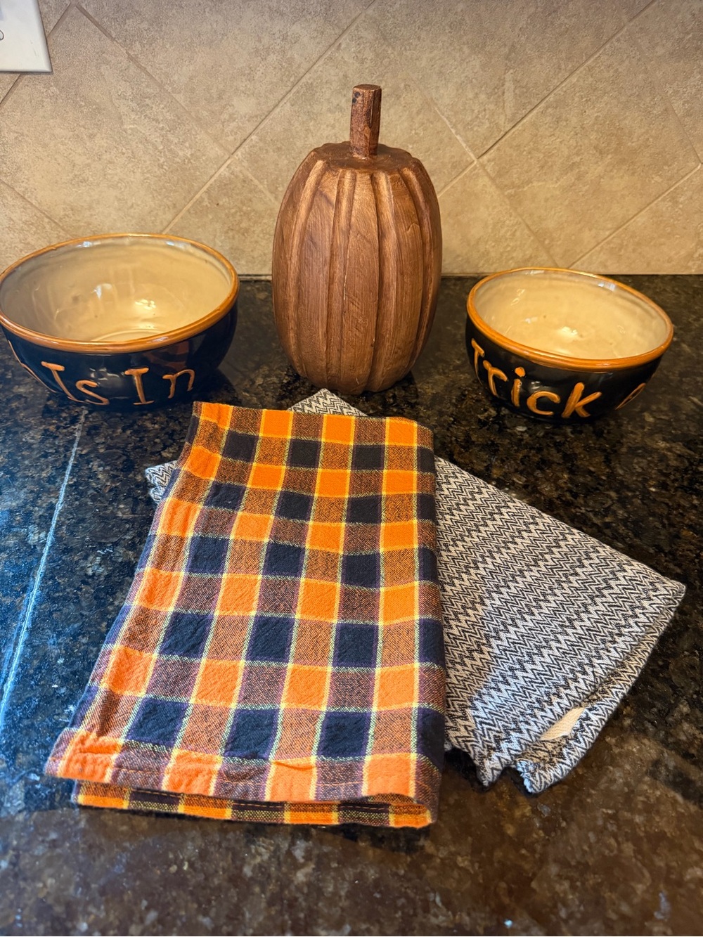 Plaid Orange and Black Kitchen Tea Towels - Set of 2